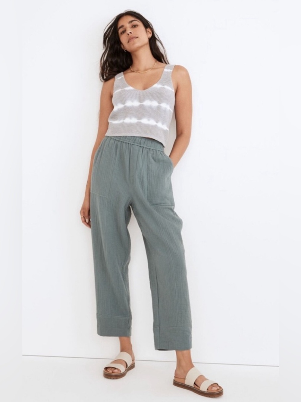 Madewell Lightspun Pull-On Textured Gauze Pants- Dusty Blue- S